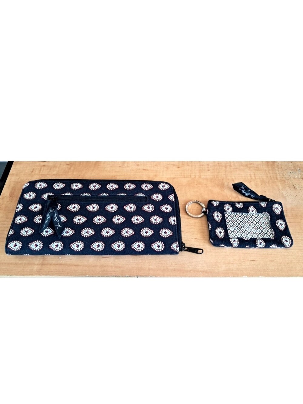 Vera Bradley Black Paisley Large Zip Travel Organizer Wallet with ID Coin Case